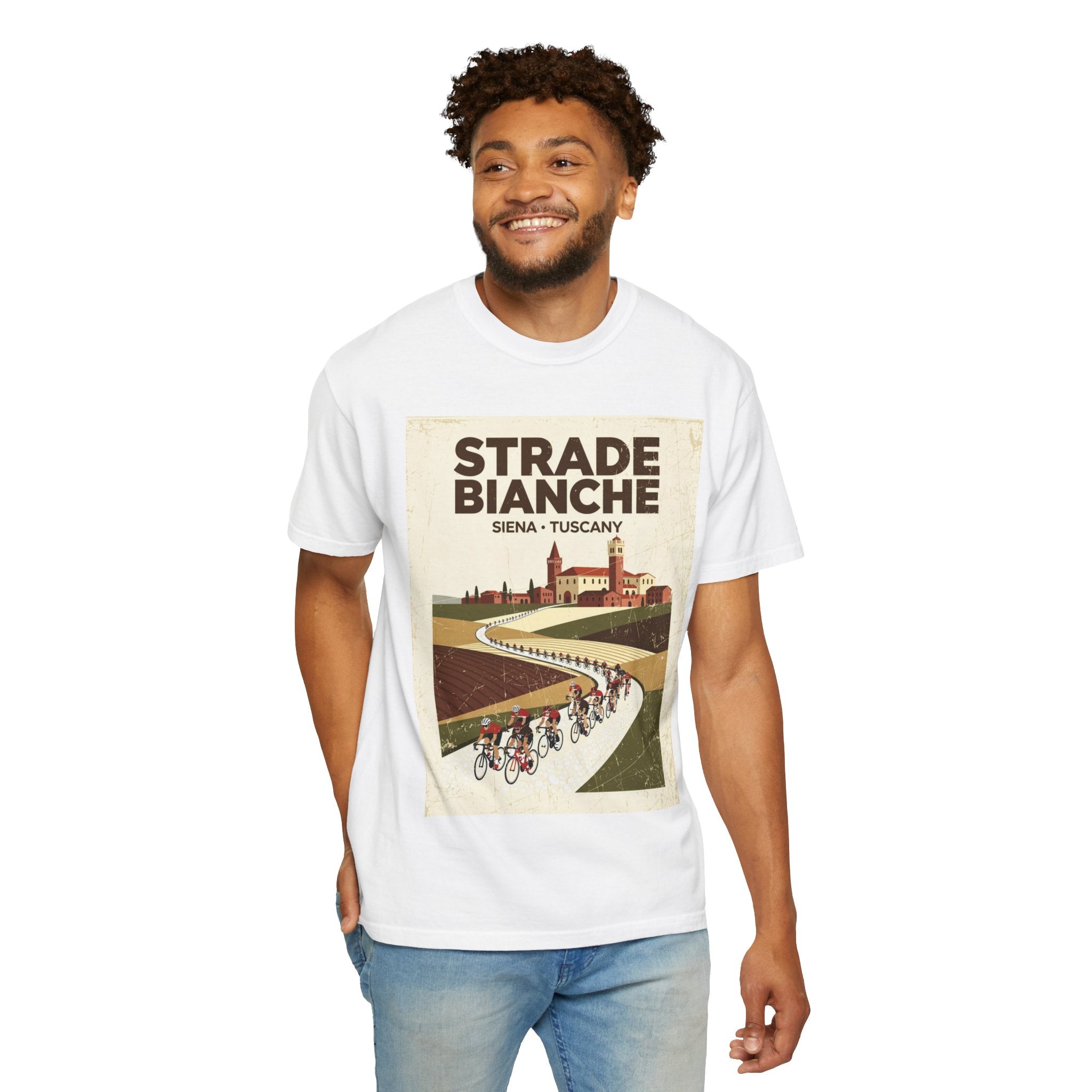 Strade Bianche Siena Tuscany Cycling T-Shirt — Bauhaus Monuments Race Graphic