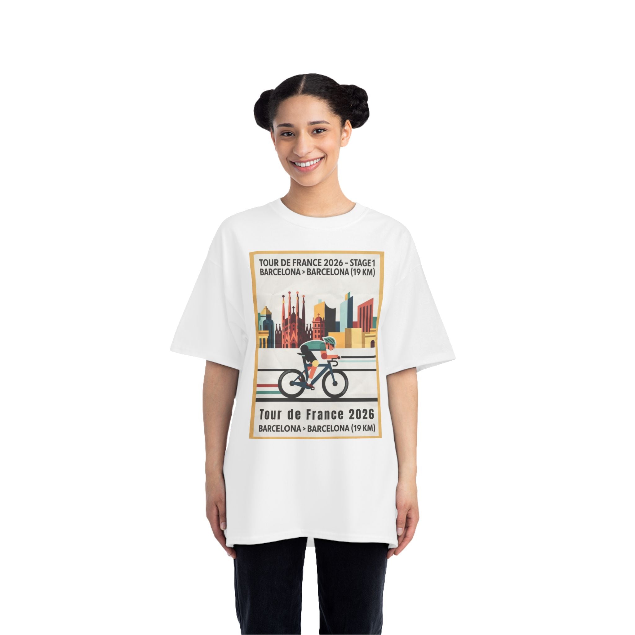 Tour de France vintage Stage 1 2026 Barcelona Time Trial Graphic T-Shirt | Bauhaus Poster Cyclist