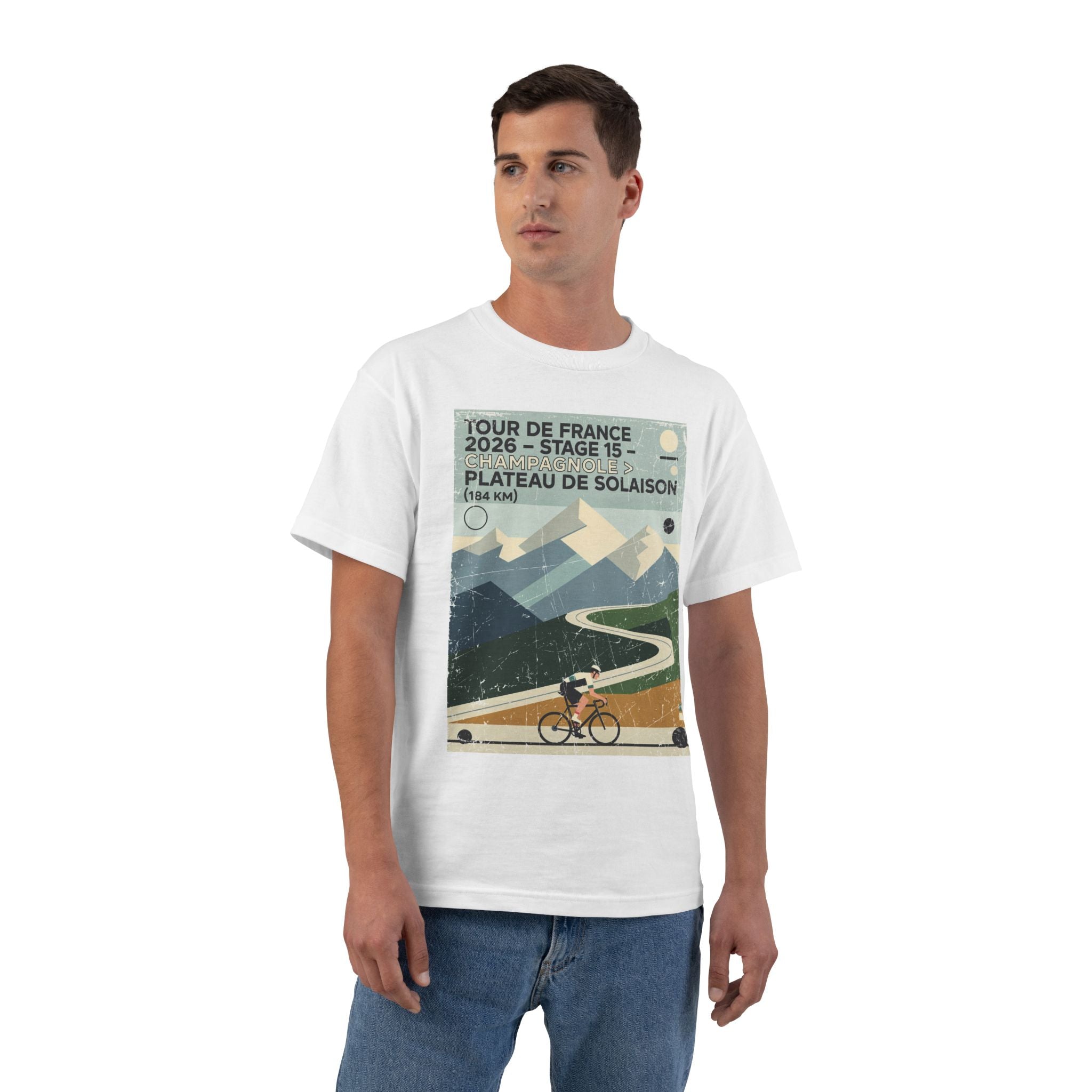 Tour de France 2026 Stage 15 Champagnole > Plateau de Solaison | Bauhaus Alpine Cycling Illustration T-Shirt
