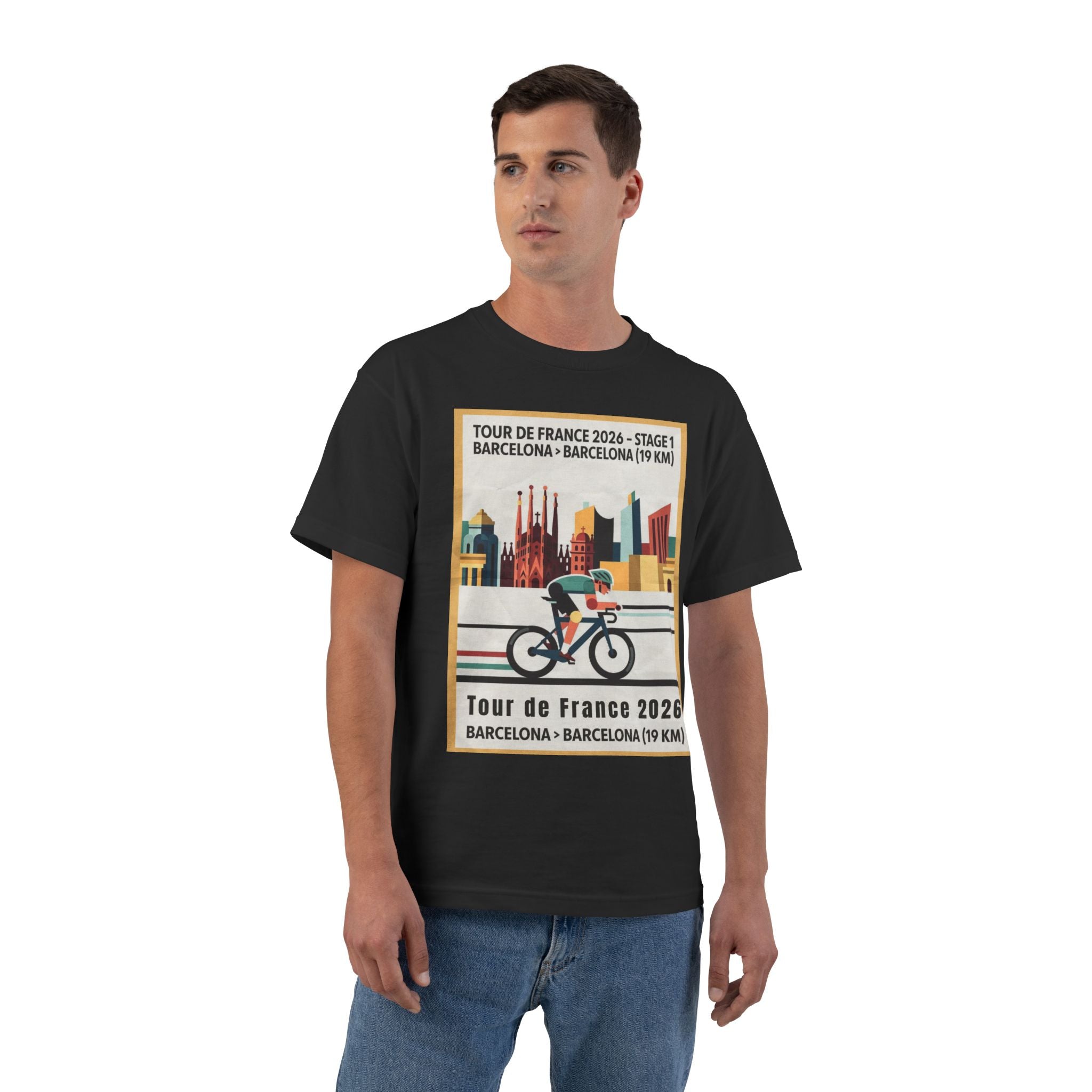 Tour de France vintage Stage 1 2026 Barcelona Time Trial Graphic T-Shirt | Bauhaus Poster Cyclist