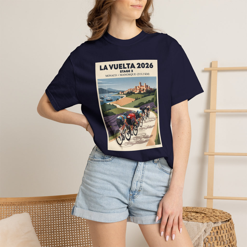 2026 Vuelta a España Stage 2 Cycling T-Shirt | Monaco to Manosque 215.2km | Graphic Tee