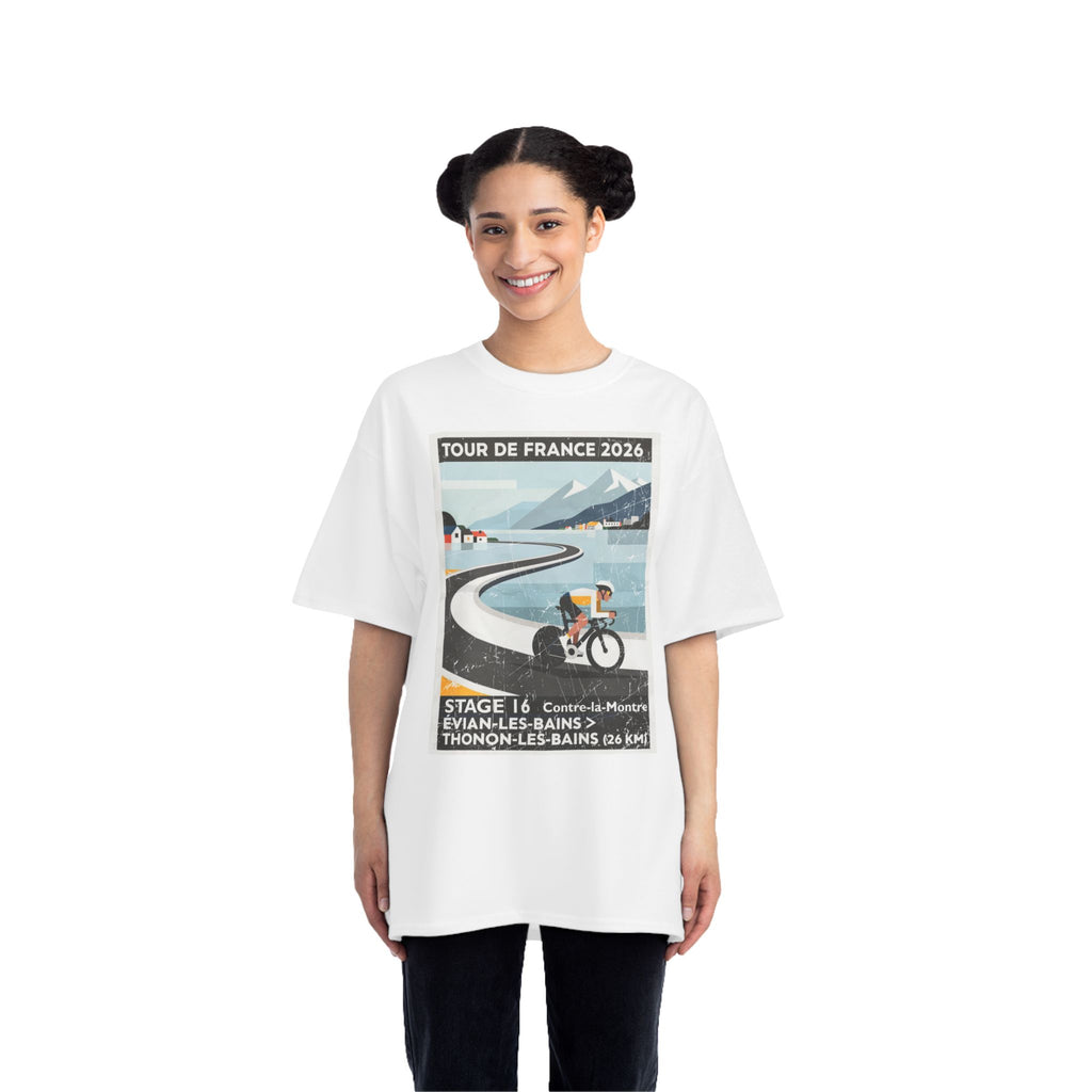 Tour de France 2026 Stage 16 Évian-les-Bains > Thonon-les-Bains Bauhaus Time Trial Cycling Artwork T-Shirt |