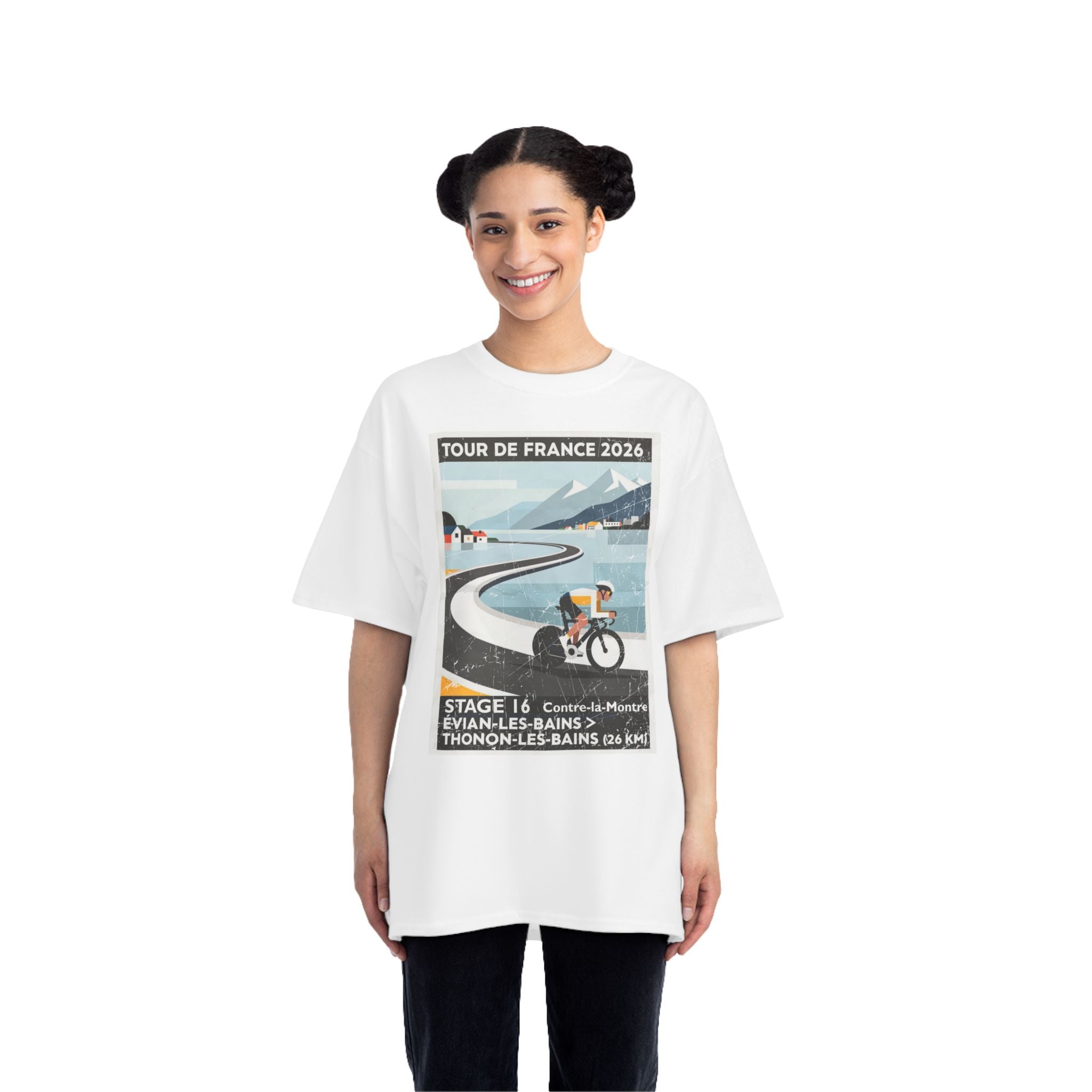 Tour de France 2026 Stage 16 Évian-les-Bains > Thonon-les-Bains Bauhaus Time Trial Cycling Artwork T-Shirt |