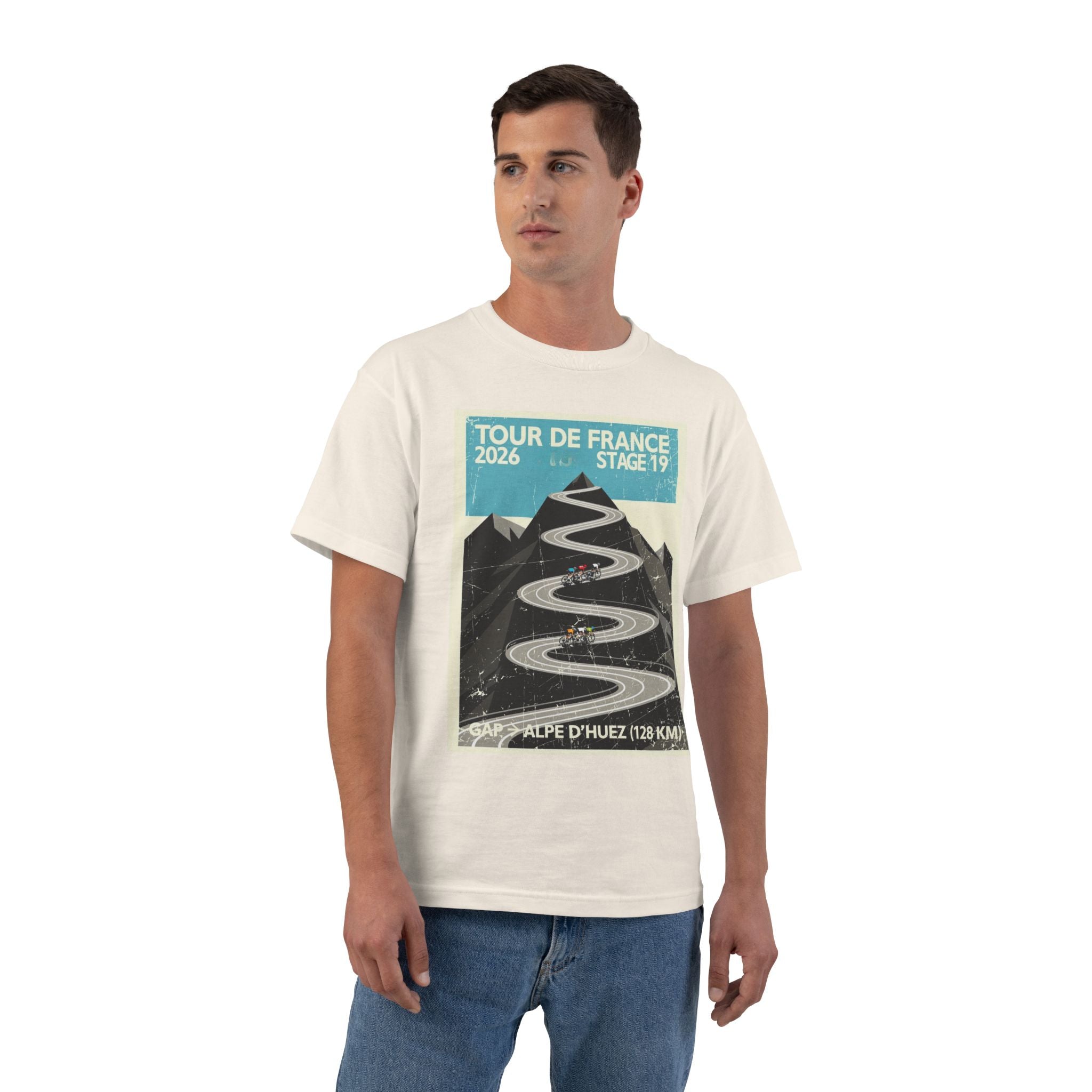 Tour de France 2026 Stage 19 Gap > Alpe d'Huez T-Shirt | Hairpin Geometry, Bold Sans-Serif