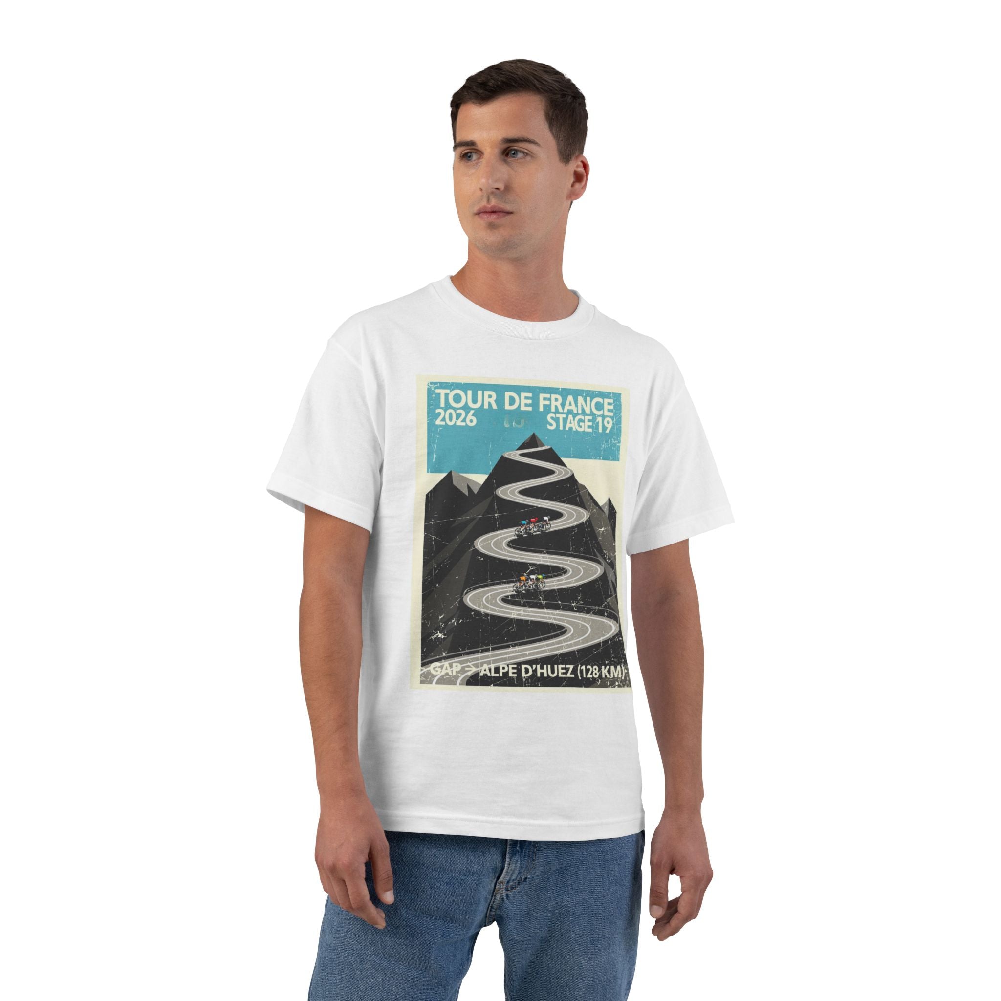 Tour de France 2026 Stage 19 Gap > Alpe d'Huez T-Shirt | Hairpin Geometry, Bold Sans-Serif