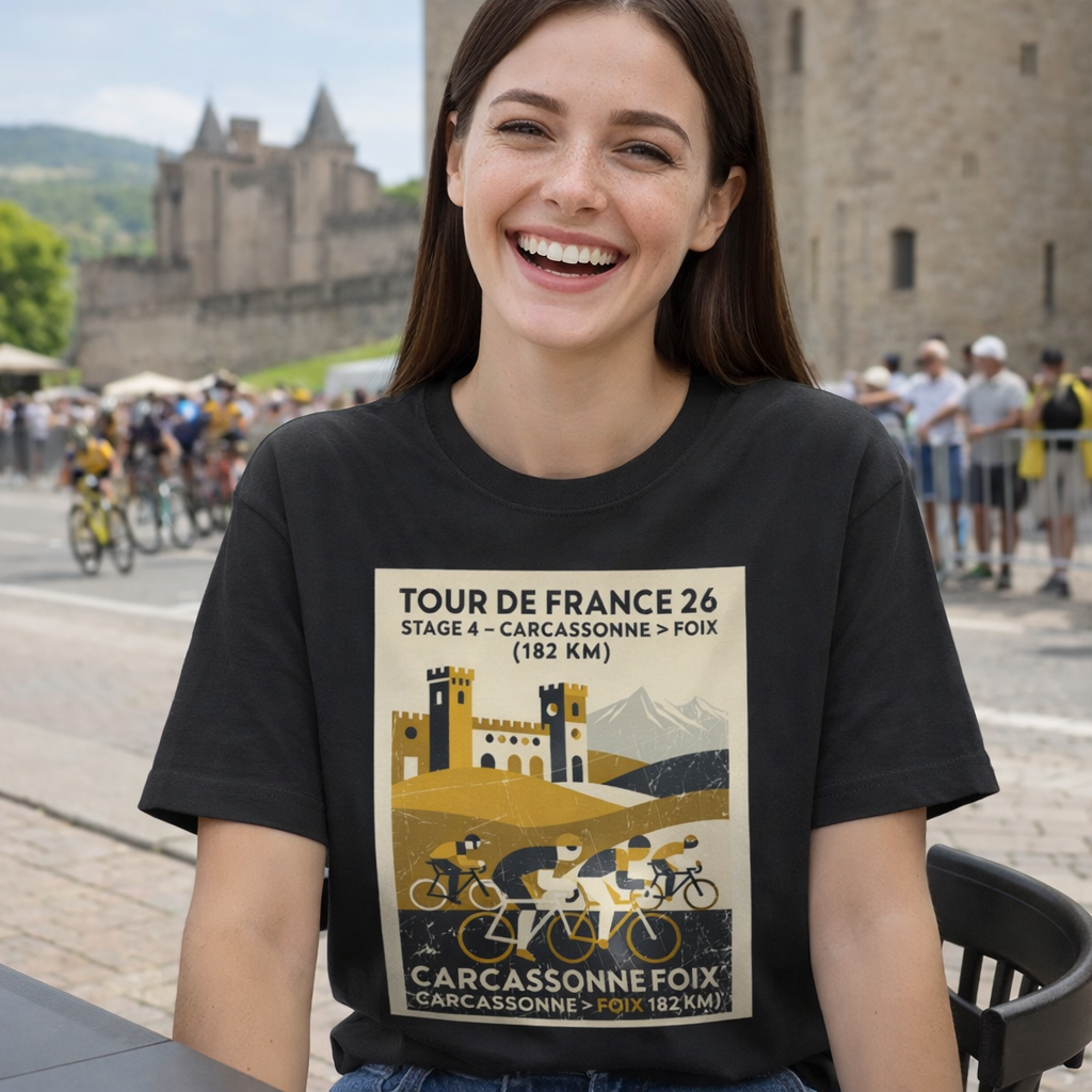 Tour de France 2026 Stage 4 Carcassonne > Foix T-Shirt | Bauhaus Cycling Artwork