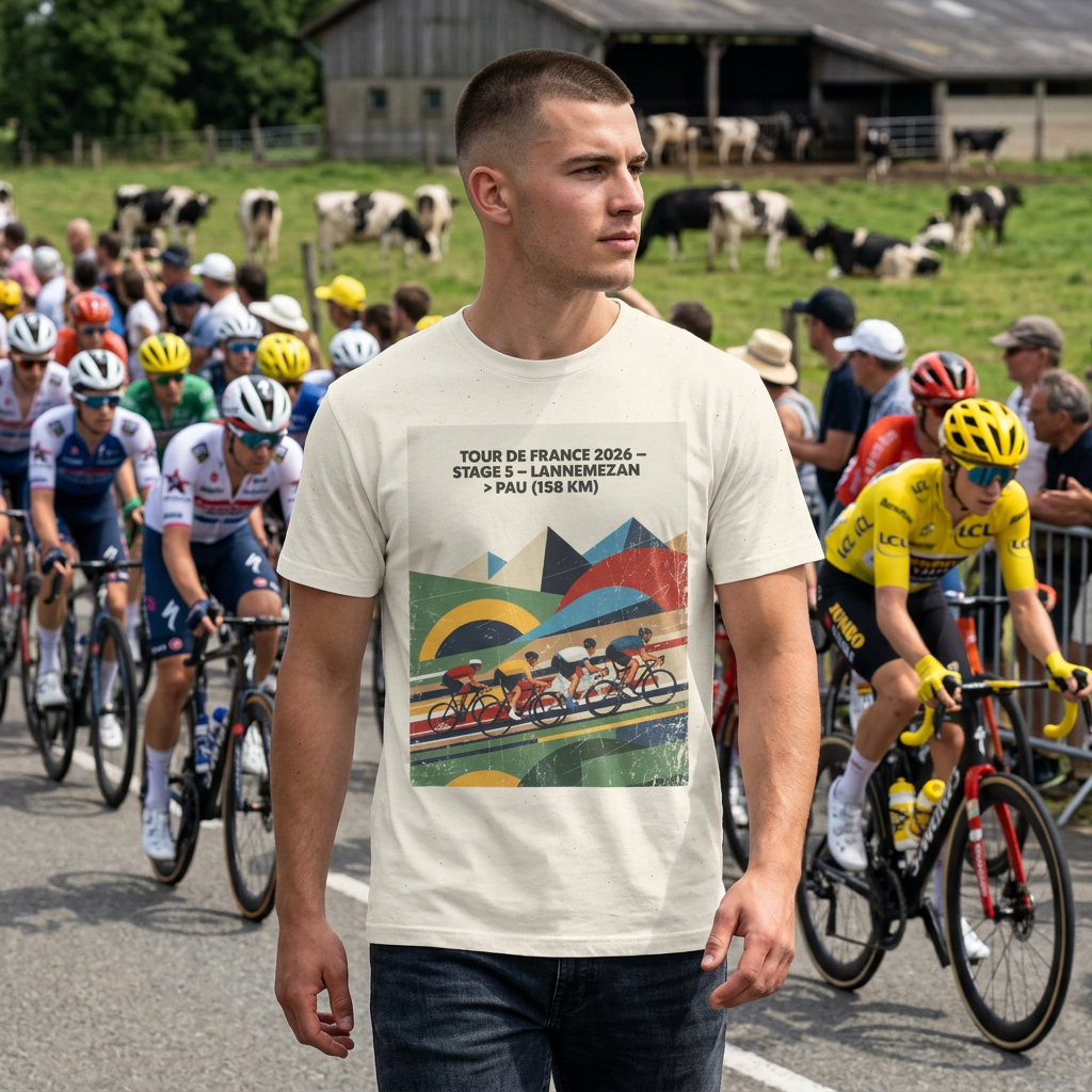 Tour de France 2026 Stage 5 Lannemezan > Pau T-Shirt | Bauhaus Cycling Illustration