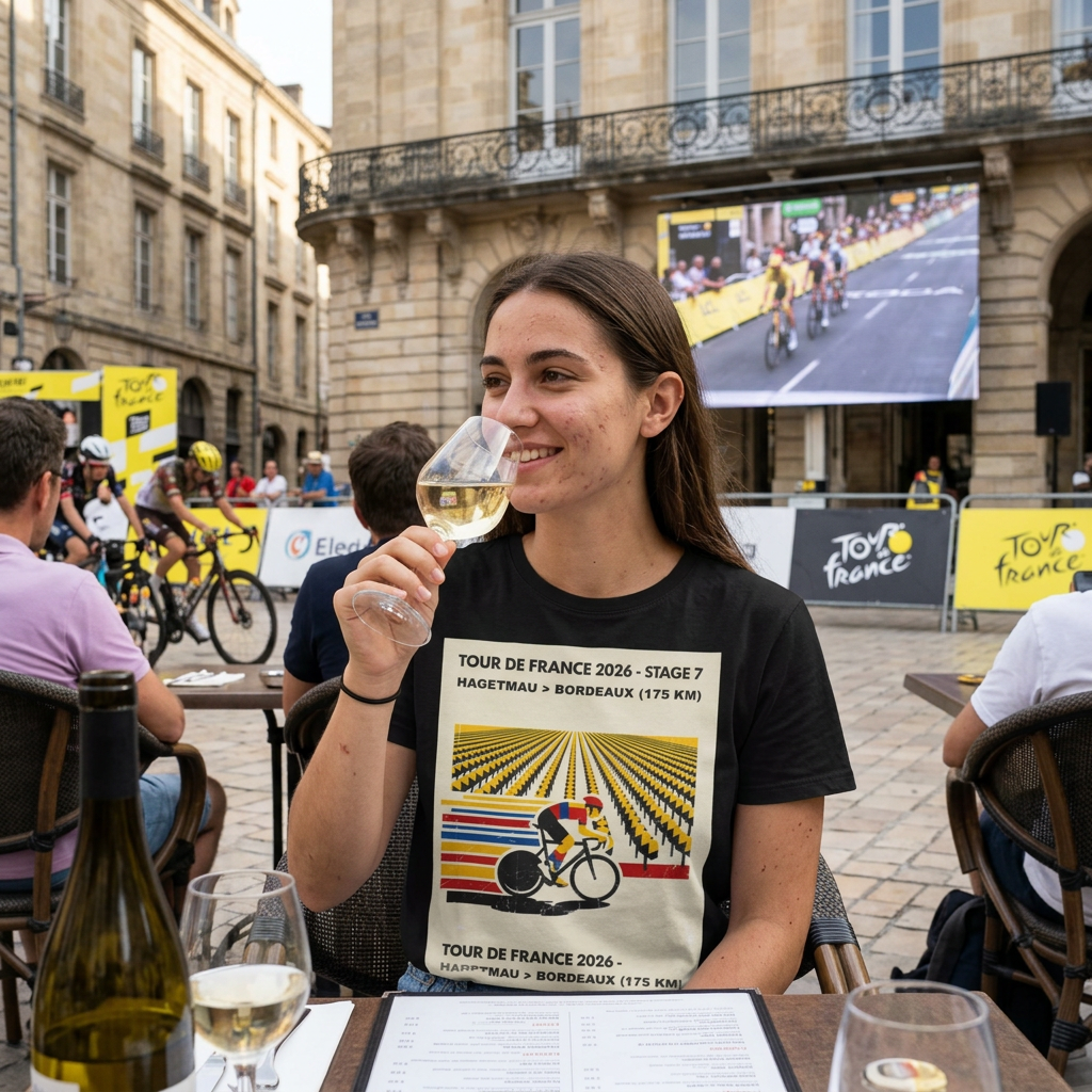 Tour de France 2026 Stage 7 Hagetmau > Bordeaux T-Shirt | Cycling Bauhaus Minimalist
