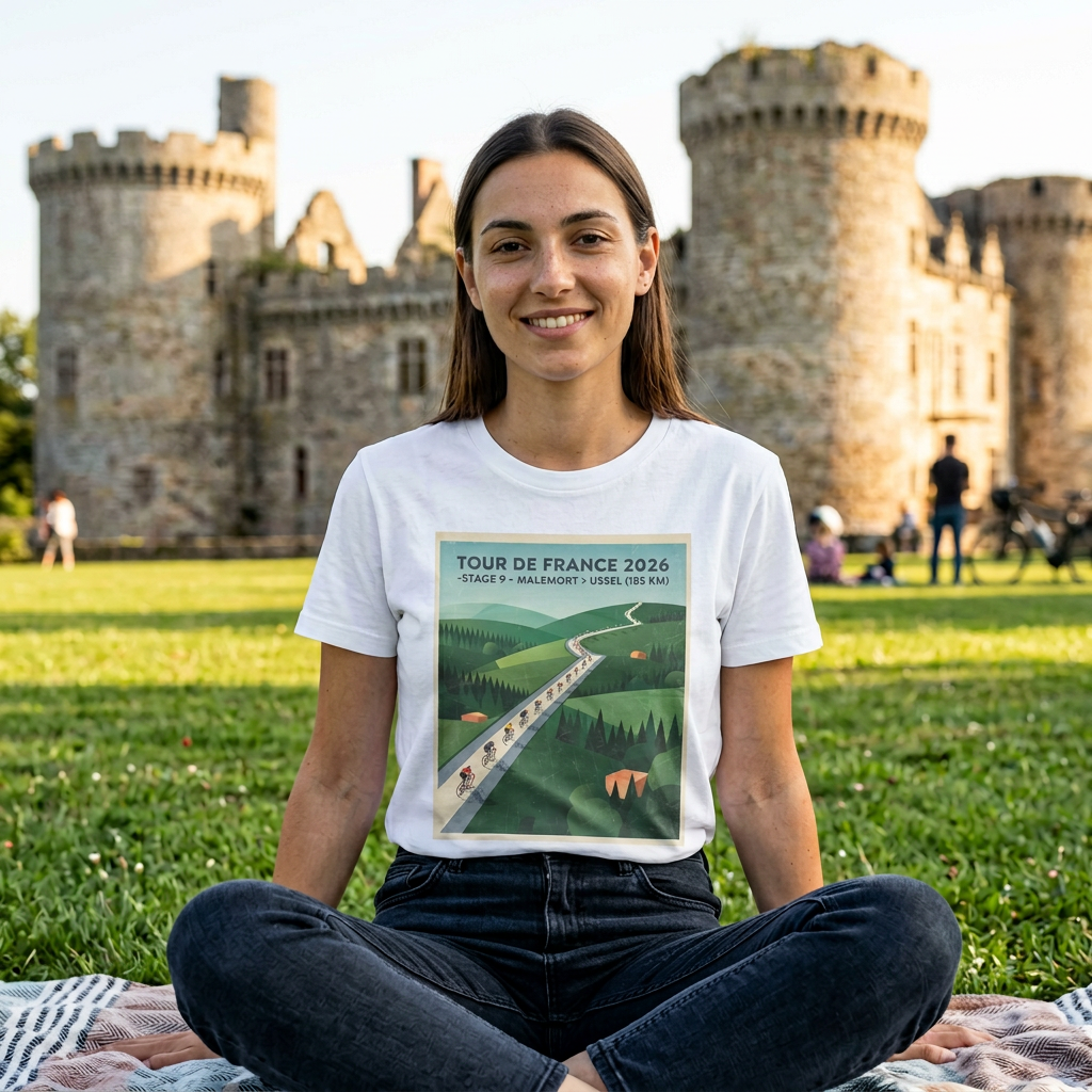 Tour de France 2026 Stage 9 Cycling T-Shirt | Malemort to Ussel 185km | Graphic Tee