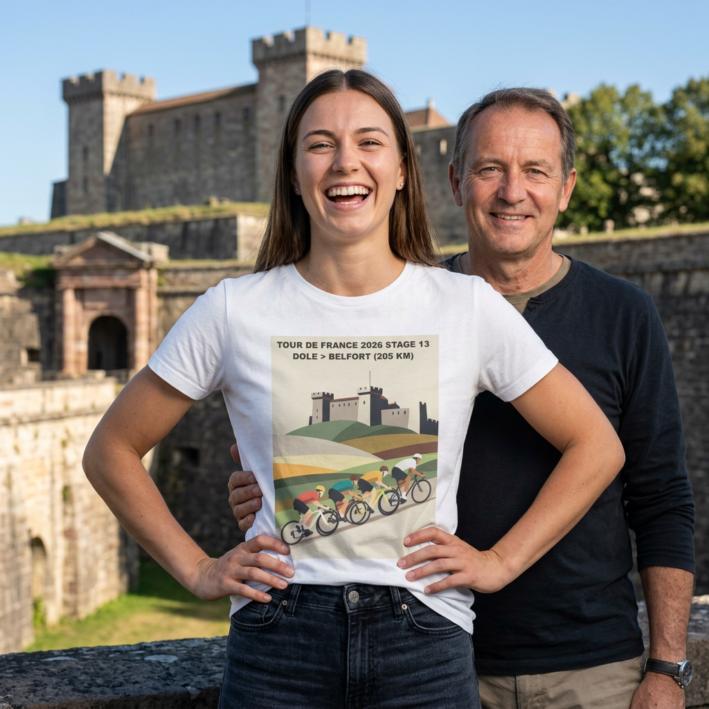 Tour de France 2026 Stage 13 Dole to Belfort T-Shirt | Bauhaus Cycling Illustration