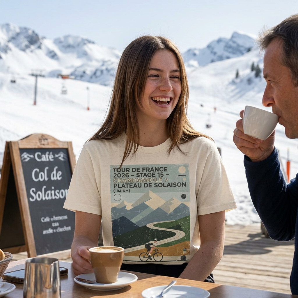 Tour de France 2026 Stage 15 Champagnole > Plateau de Solaison | Bauhaus Alpine Cycling Illustration T-Shirt