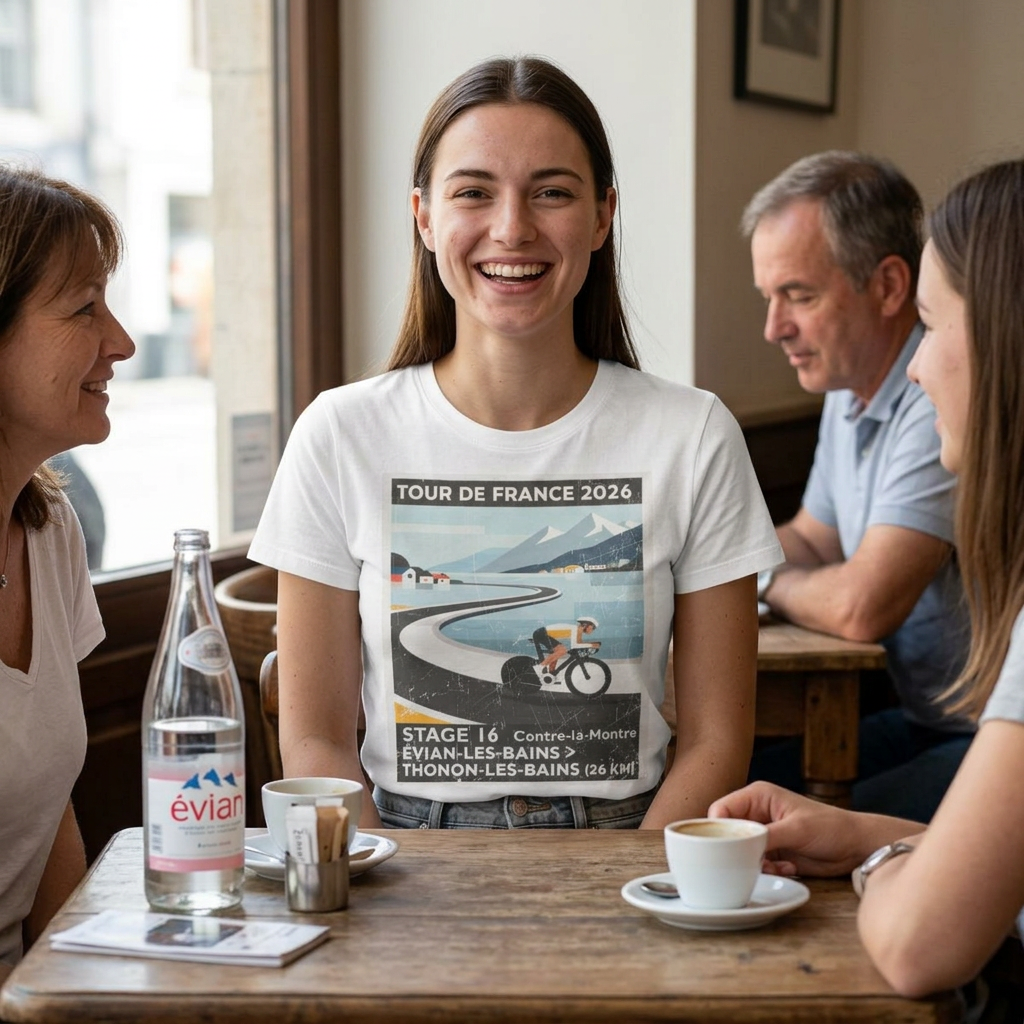 Tour de France 2026 Stage 16 Évian-les-Bains > Thonon-les-Bains Bauhaus Time Trial Cycling Artwork T-Shirt |