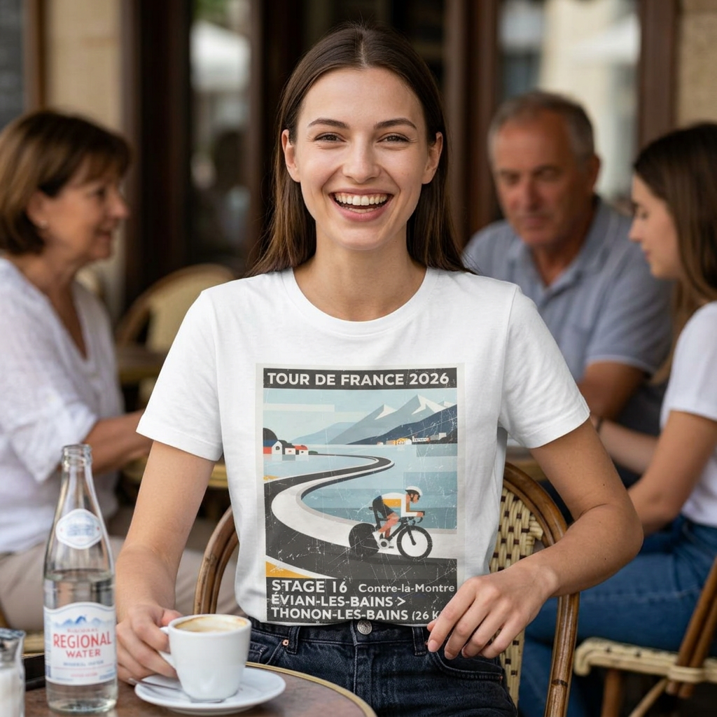 Tour de France 2026 Stage 16 Évian-les-Bains > Thonon-les-Bains Bauhaus Time Trial Cycling Artwork T-Shirt |