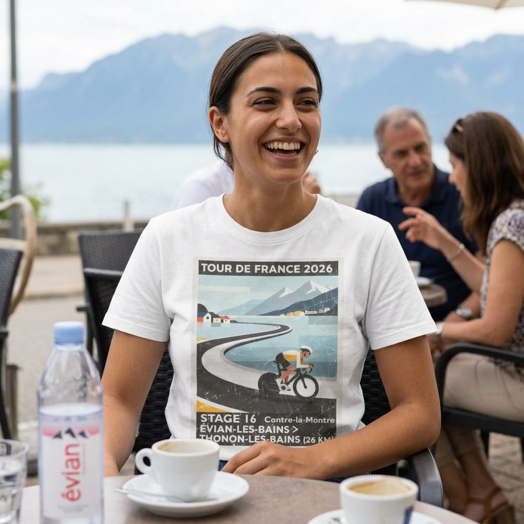 Tour de France 2026 Stage 16 Évian-les-Bains > Thonon-les-Bains Bauhaus Time Trial Cycling Artwork T-Shirt |