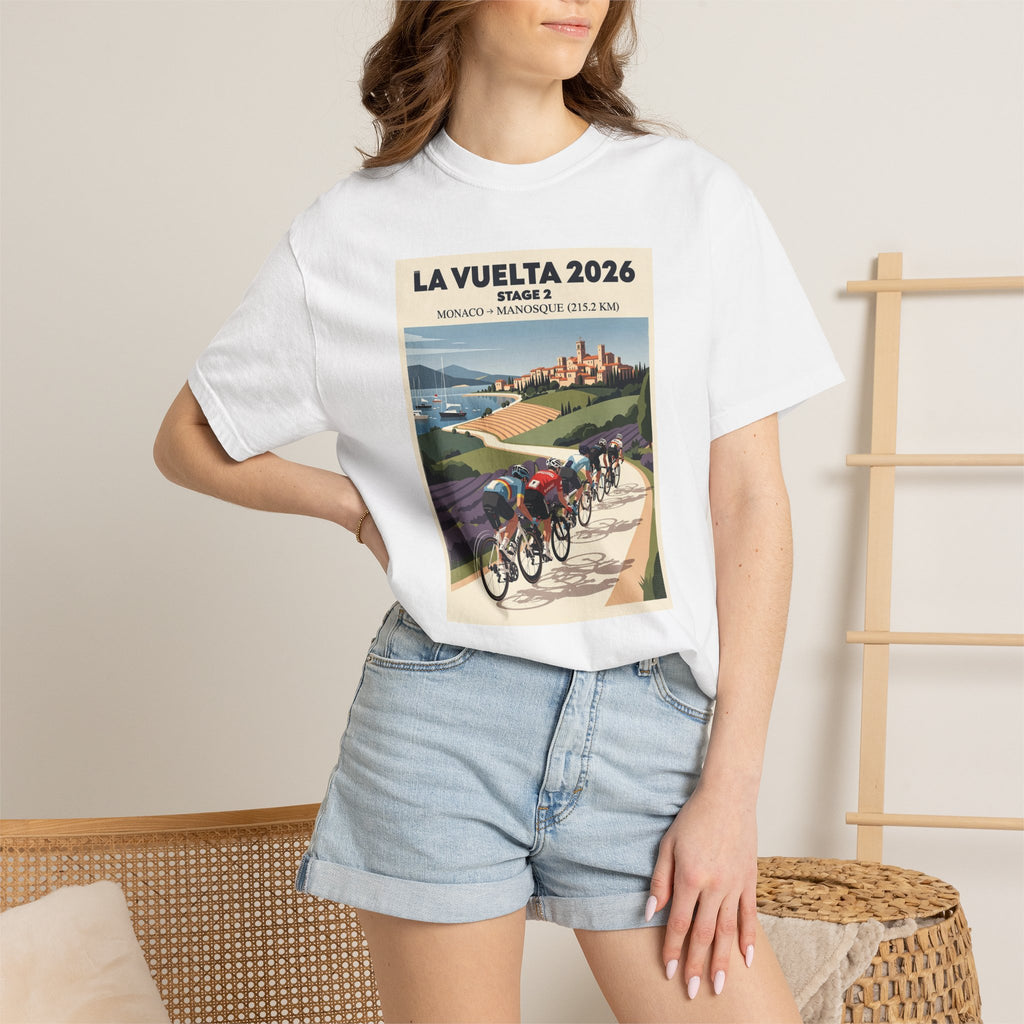 2026 Vuelta a España Stage 2 Cycling T-Shirt | Monaco to Manosque 215.2km | Graphic Tee