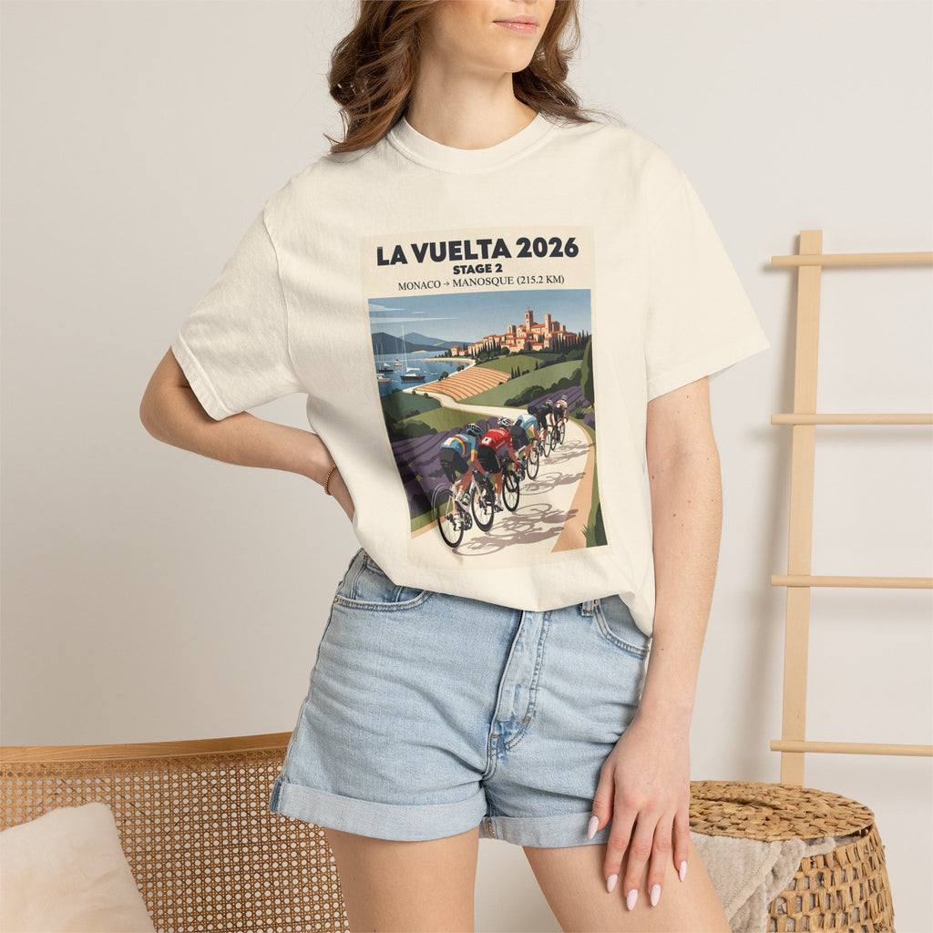 2026 Vuelta a España Stage 2 Cycling T-Shirt | Monaco to Manosque 215.2km | Graphic Tee