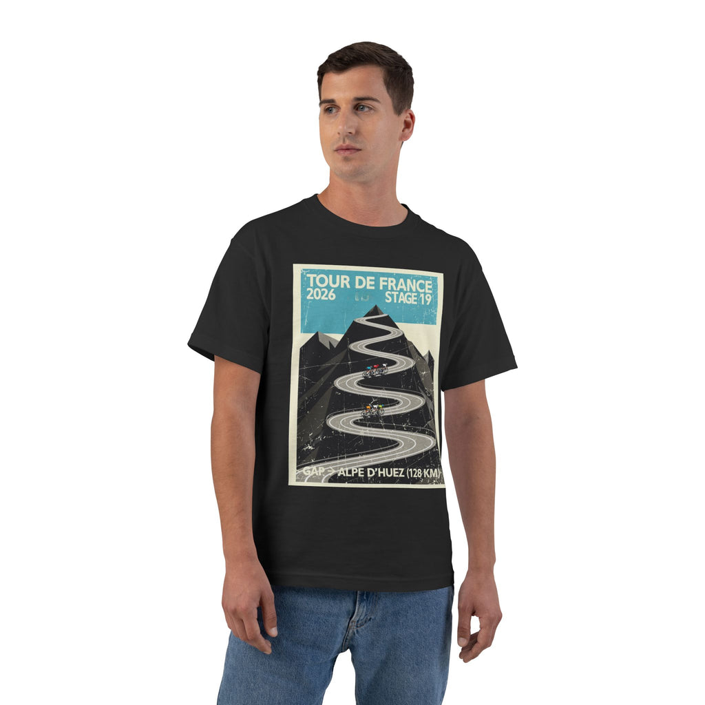 Tour de France 2026 Stage 19 Gap > Alpe d'Huez T-Shirt | Hairpin Geometry, Bold Sans-Serif