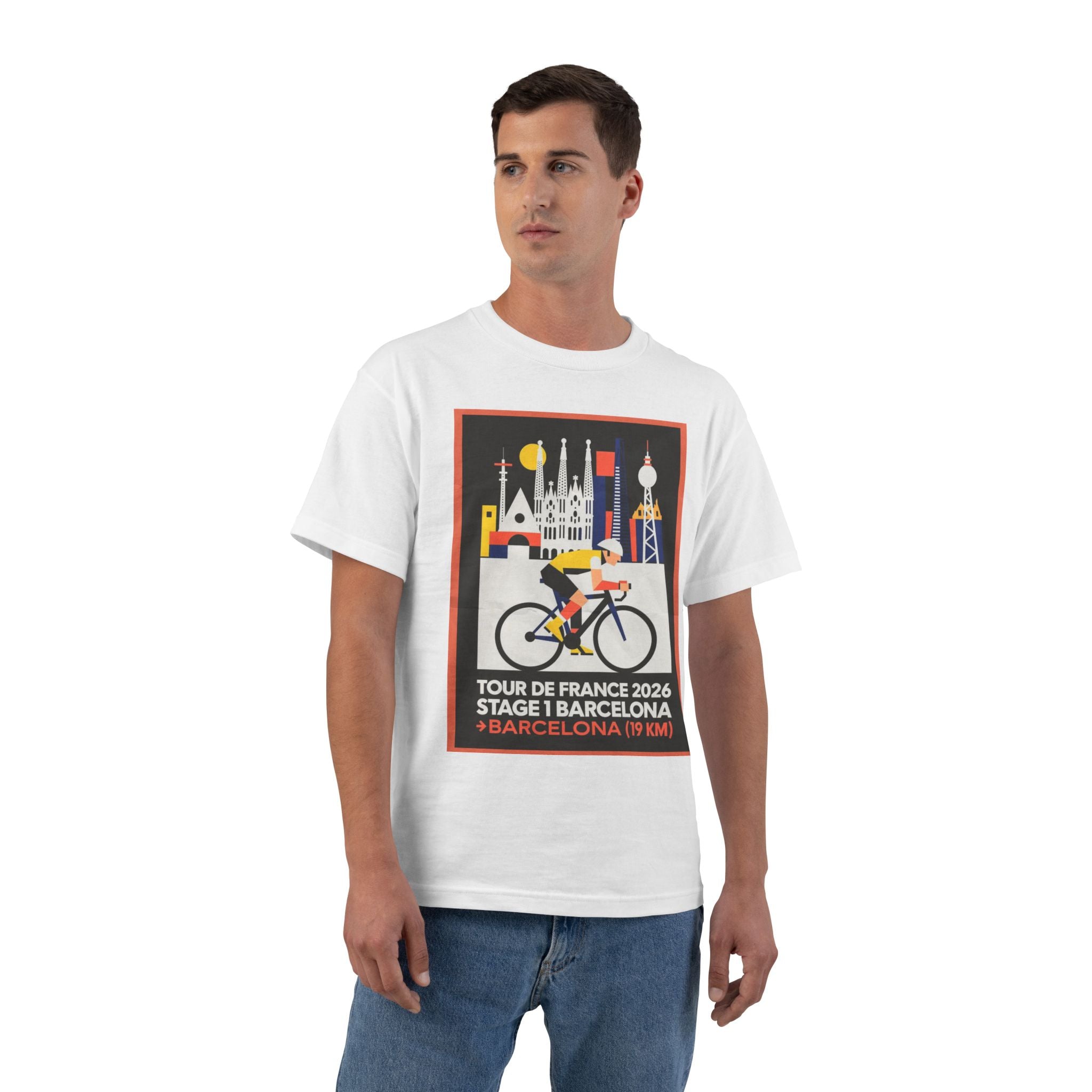 Tour de France vintage Stage 1 2026 Barcelona Time Trial Graphic T-Shirt | Bauhaus Poster Cyclist