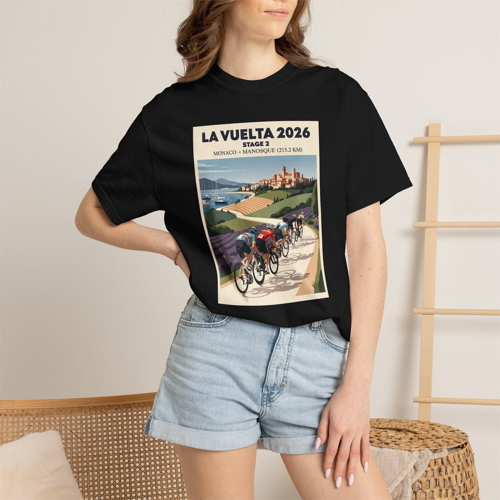 2026 Vuelta a España Stage 2 Cycling T-Shirt | Monaco to Manosque 215.2km | Graphic Tee