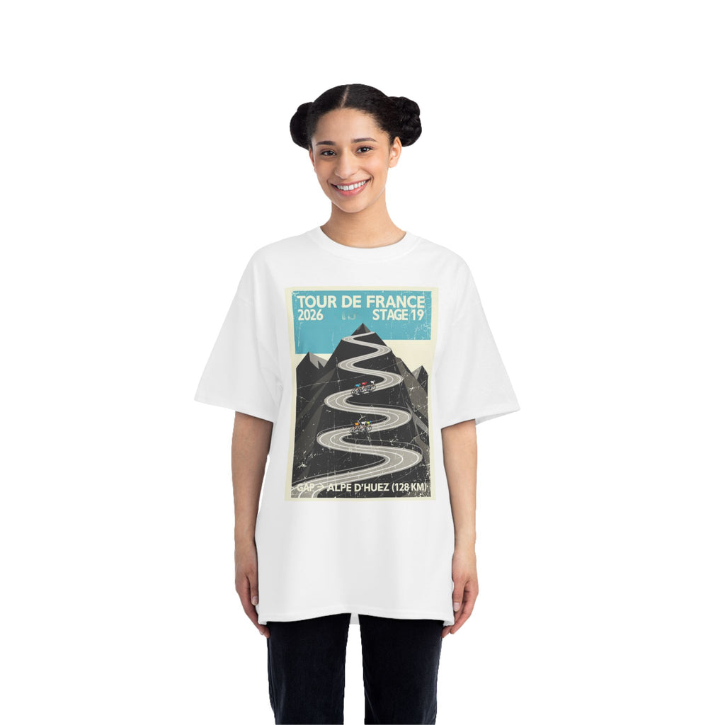 Tour de France 2026 Stage 19 Gap > Alpe d'Huez T-Shirt | Hairpin Geometry, Bold Sans-Serif