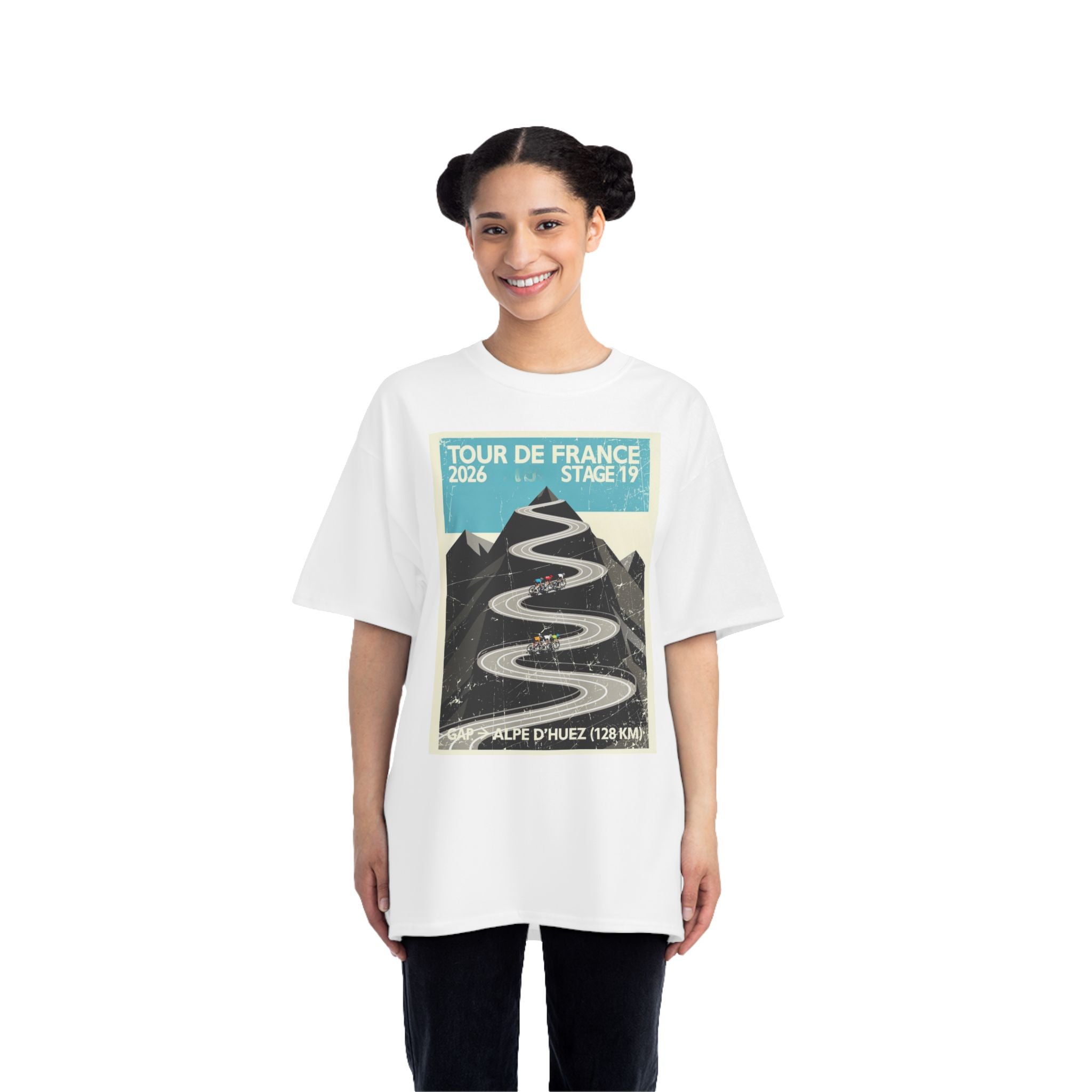 Tour de France 2026 Stage 19 Gap > Alpe d'Huez T-Shirt | Hairpin Geometry, Bold Sans-Serif