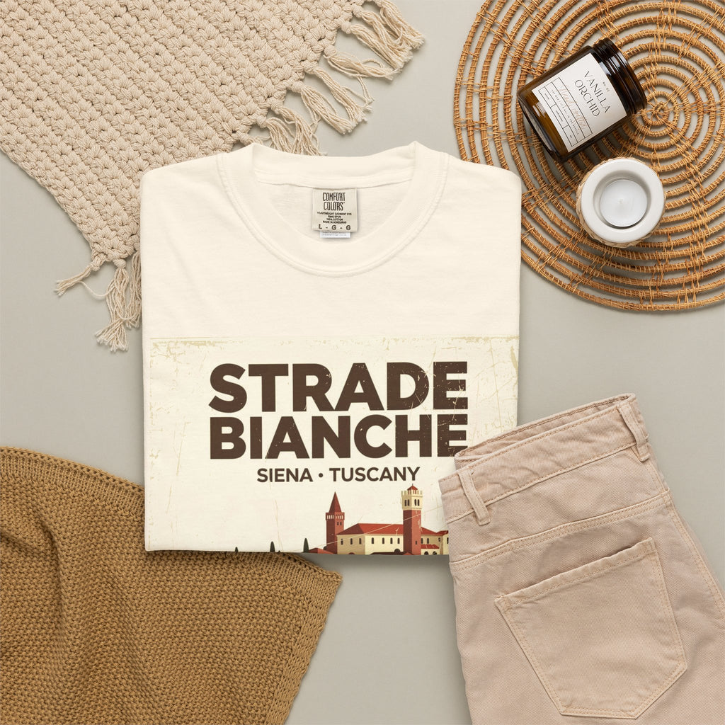 Strade Bianche Siena Tuscany Cycling T-Shirt — Bauhaus Monuments Race Graphic