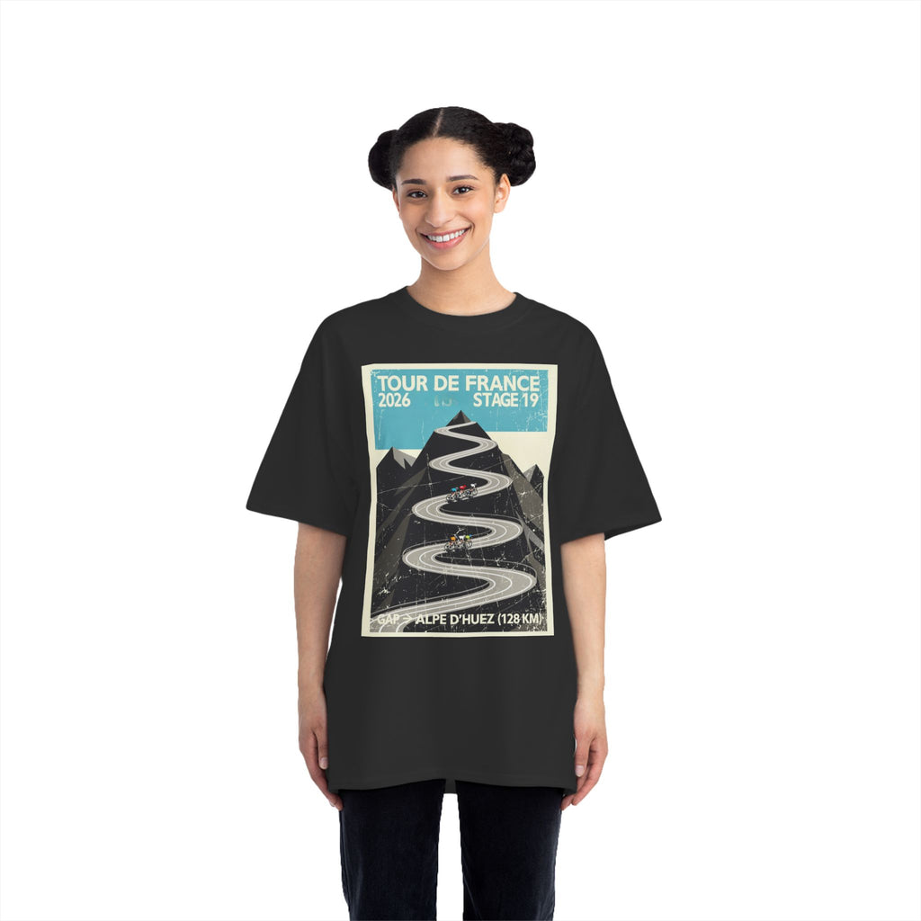 Tour de France 2026 Stage 19 Gap > Alpe d'Huez T-Shirt | Hairpin Geometry, Bold Sans-Serif
