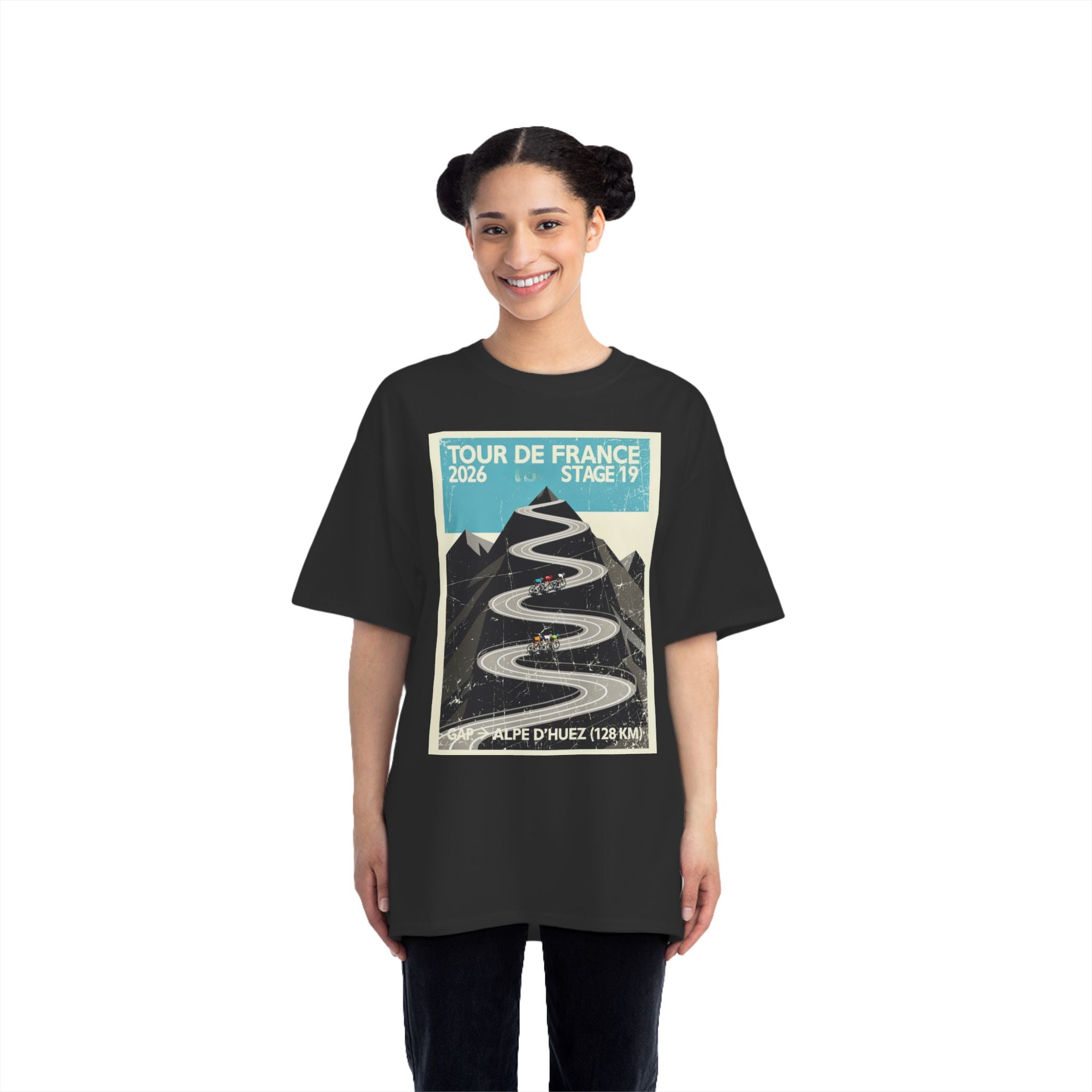 Tour de France 2026 Stage 19 Gap > Alpe d'Huez T-Shirt | Hairpin Geometry, Bold Sans-Serif